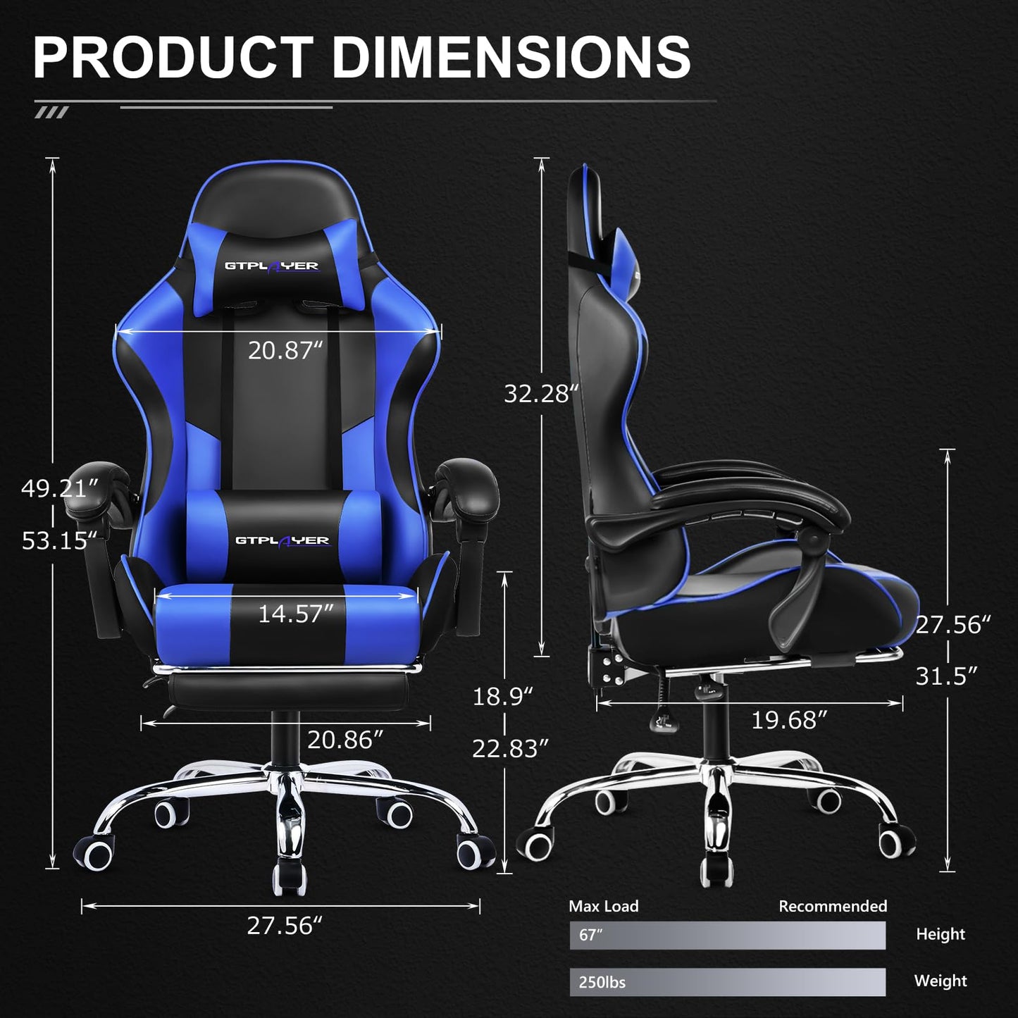 GTPLAYER Gaming Chair, Computer Chair with Footrest and Lumbar Support, Height Adjustable Game Chair with 360° - Swivel Seat and Headrest and for Office or Gaming (White) - Gapo Goods -