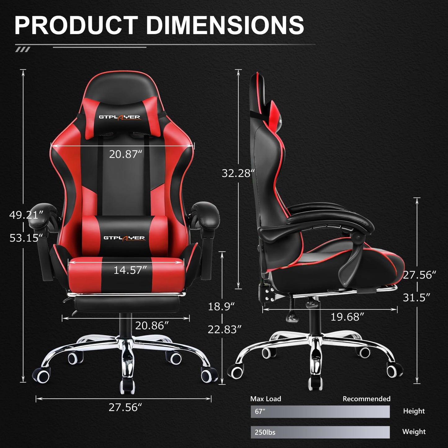 GTPLAYER Gaming Chair, Computer Chair with Footrest and Lumbar Support, Height Adjustable Game Chair with 360° - Swivel Seat and Headrest and for Office or Gaming (White) - Gapo Goods -