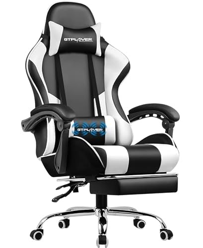 Gaming Chair With Footrest - Adjustable Computer Chair With Lumbar Support Seat & 360 Swivel Gaming Seat White Faux Leather Gaming Accessories