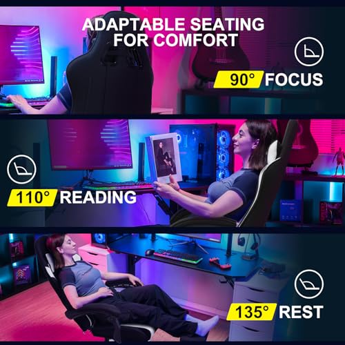GTPLAYER Gaming Chair, Computer Chair with Footrest and Lumbar Support, Height Adjustable Game Chair with 360° - Swivel Seat and Headrest and for Office or Gaming (White) - Gapo Goods -