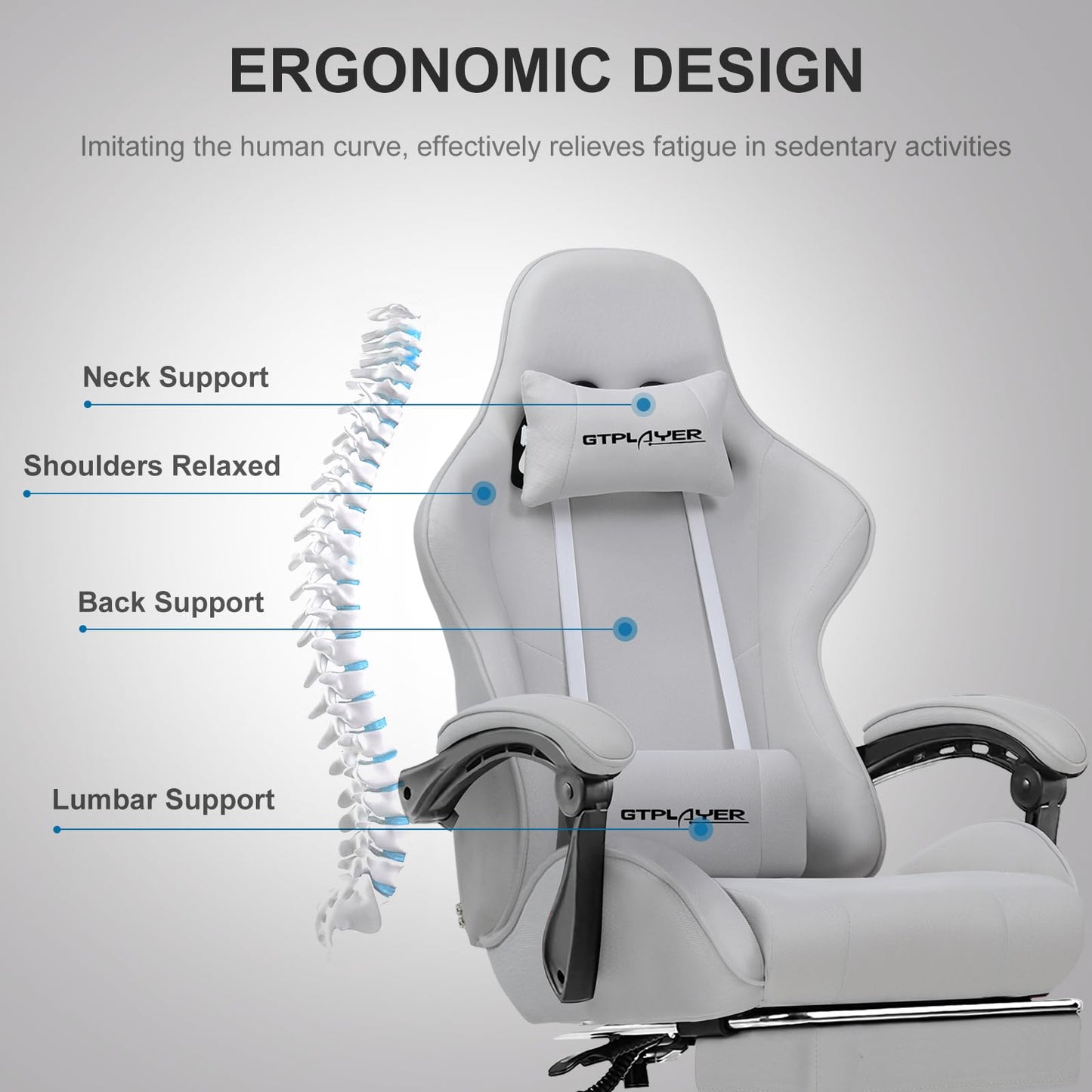 GTPLAYER Gaming Chair, Computer Chair with Footrest and Lumbar Support, Height Adjustable Game Chair with 360° - Swivel Seat and Headrest and for Office or Gaming (White) - Gapo Goods -