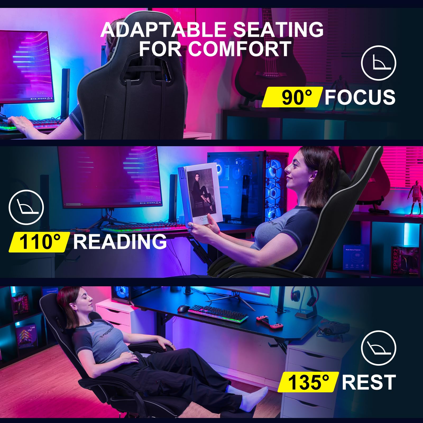 Gaming Chair With Footrest - Adjustable Computer Chair With Lumbar Support Seat & 360 Swivel Gaming Seat Gaming Accessories
