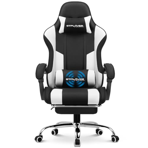 GTPLAYER Gaming Chair, Computer Chair with Footrest and Lumbar Support, Height Adjustable Game Chair with 360° - Swivel Seat and Headrest and for Office or Gaming (White) - Gapo Goods -