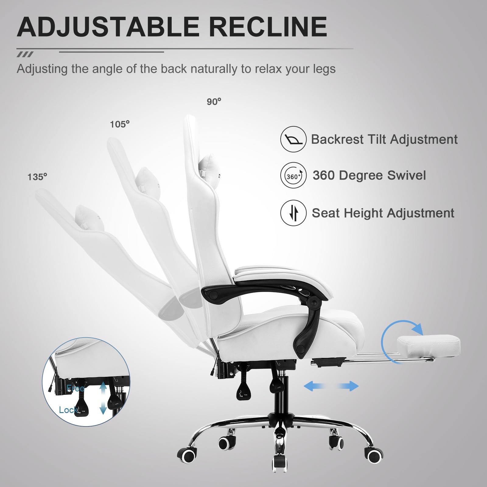 Gaming Chair With Footrest - Adjustable Computer Chair With Lumbar Support Seat & 360 Swivel Gaming Seat Gaming Accessories
