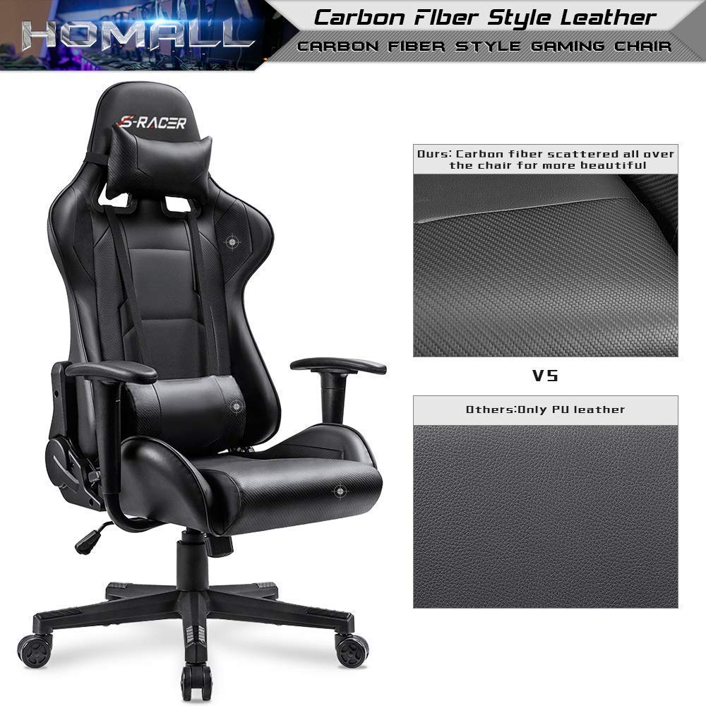 Homall Gaming Chair, Office Chair High Back Computer Chair Leather Desk Chair Racing Executive Ergonomic Adjustable Swivel Task Chair with Headrest and Lumbar Support (White) - Gapo Goods -