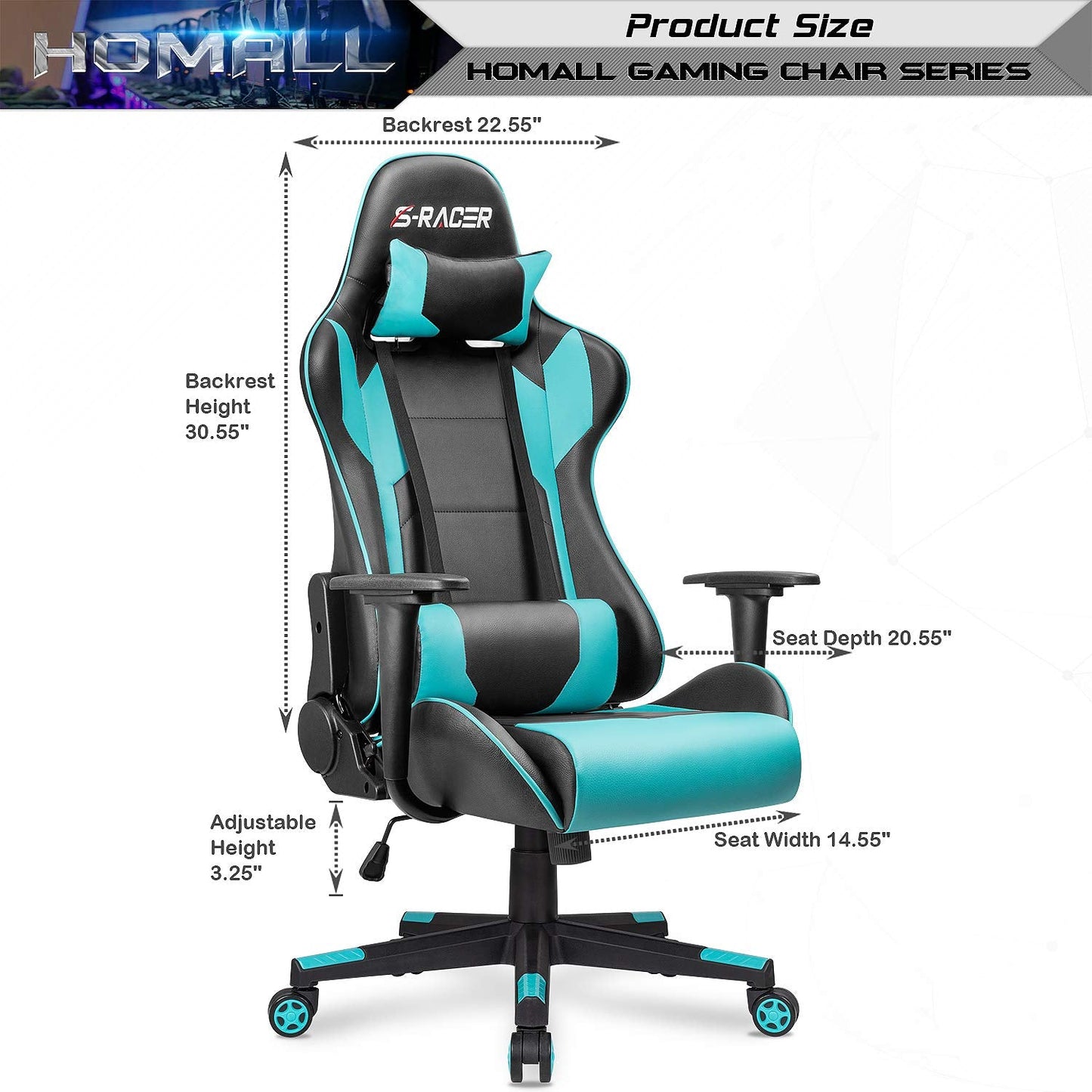 Homall Gaming Chair, Office Chair High Back Computer Chair Leather Desk Chair Racing Executive Ergonomic Adjustable Swivel Task Chair with Headrest and Lumbar Support (White) - Gapo Goods -