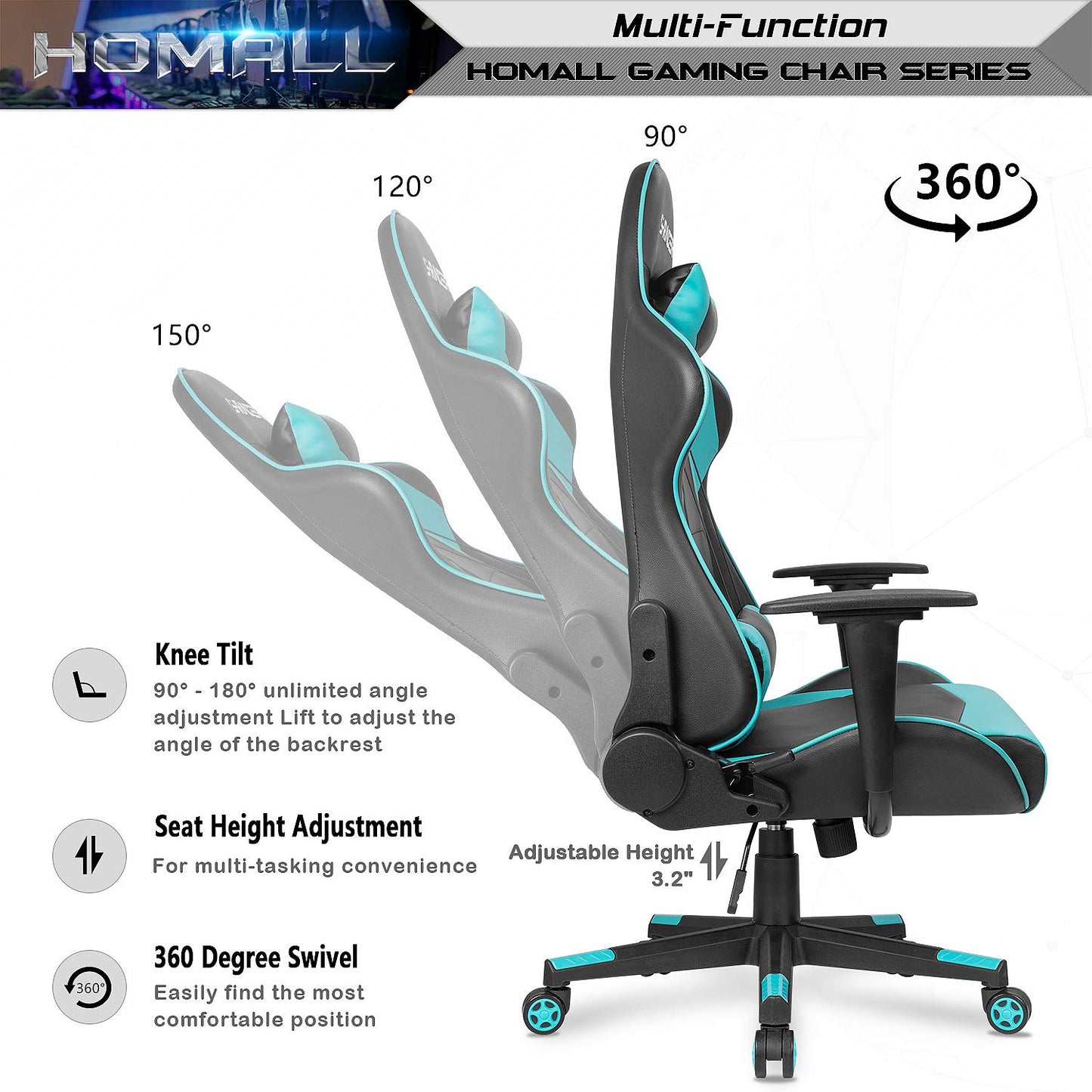 Homall Gaming Chair, Office Chair High Back Computer Chair Leather Desk Chair Racing Executive Ergonomic Adjustable Swivel Task Chair with Headrest and Lumbar Support (White) - Gapo Goods -