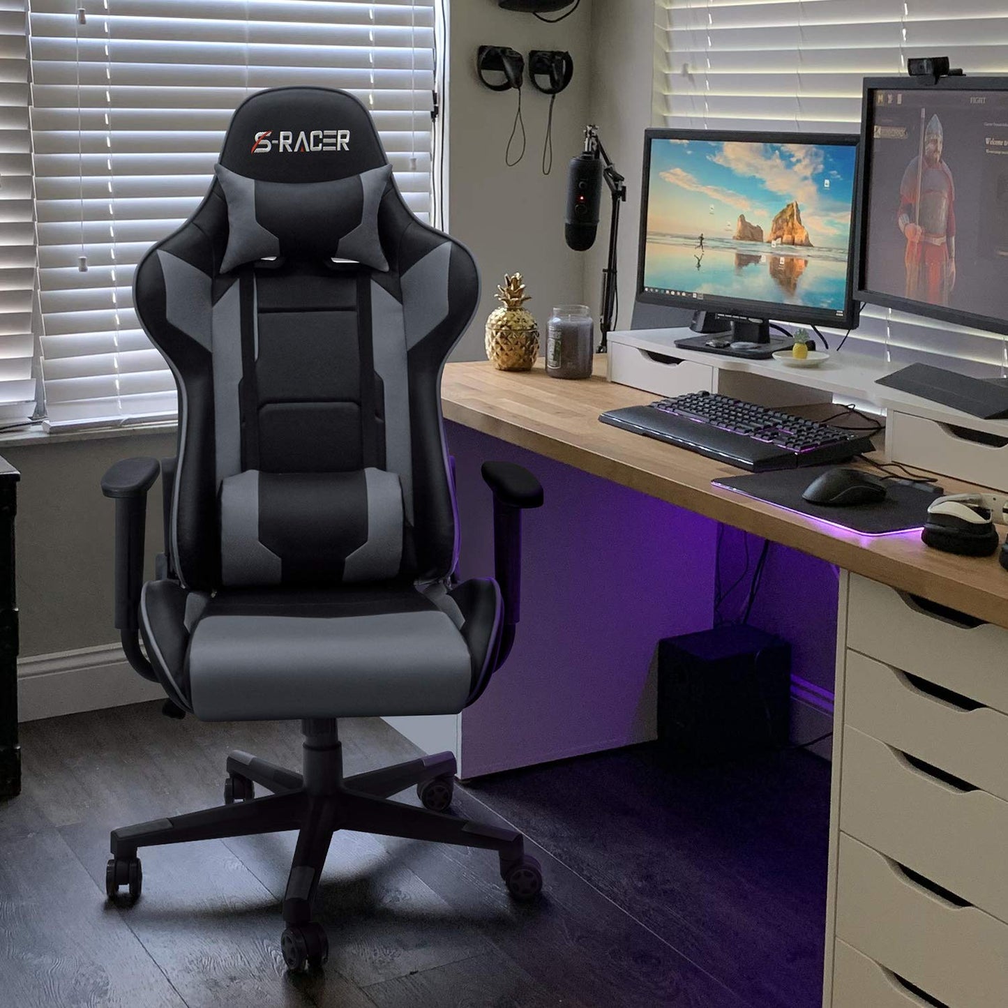 Homall Gaming Chair, Office Chair High Back Computer Chair Leather Desk Chair Racing Executive Ergonomic Adjustable Swivel Task Chair with Headrest and Lumbar Support (White) - Gapo Goods -