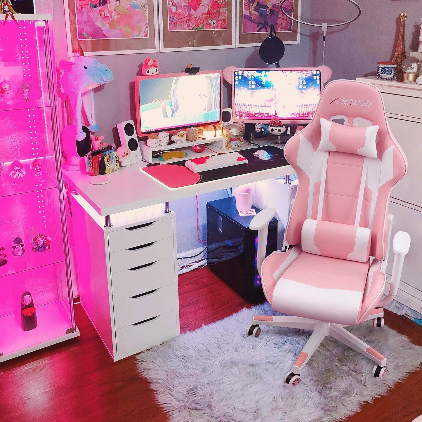 Homall Gaming Chair, Office Chair High Back Computer Chair Leather Desk Chair Racing Executive Ergonomic Adjustable Swivel Task Chair with Headrest and Lumbar Support (White) - Gapo Goods -