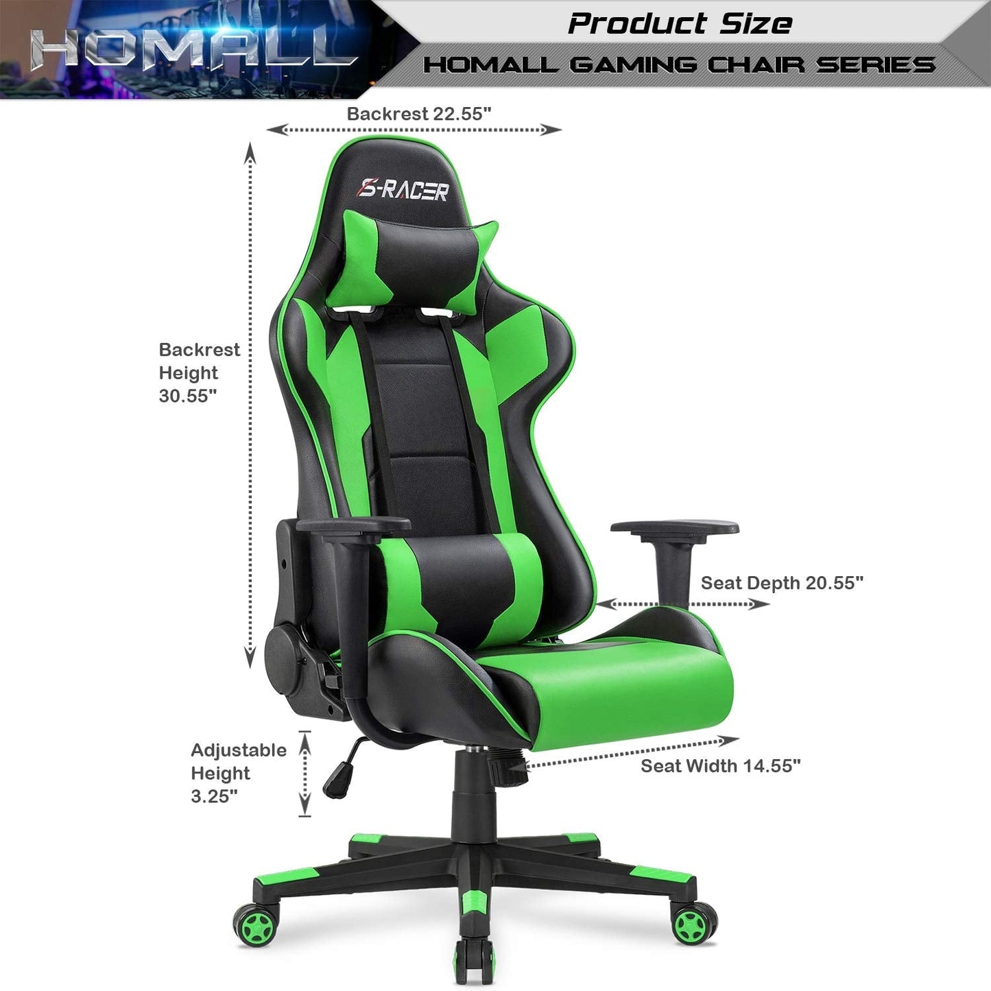 Homall Gaming Chair, Office Chair High Back Computer Chair Leather Desk Chair Racing Executive Ergonomic Adjustable Swivel Task Chair with Headrest and Lumbar Support (White) - Gapo Goods -