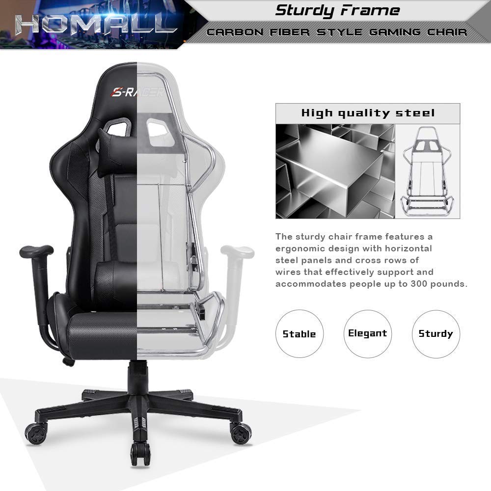 Homall Gaming Chair, Office Chair High Back Computer Chair Leather Desk Chair Racing Executive Ergonomic Adjustable Swivel Task Chair with Headrest and Lumbar Support (White) - Gapo Goods -