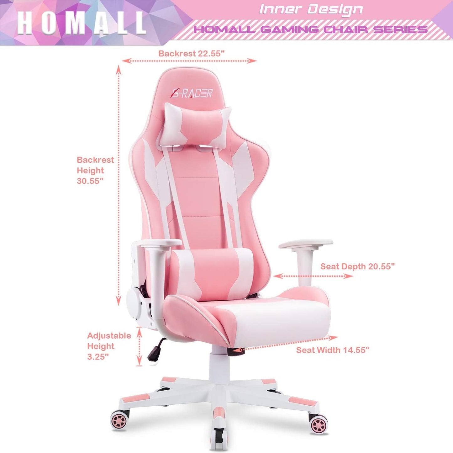 Homall Gaming Chair, Office Chair High Back Computer Chair Leather Desk Chair Racing Executive Ergonomic Adjustable Swivel Task Chair with Headrest and Lumbar Support (White) - Gapo Goods -