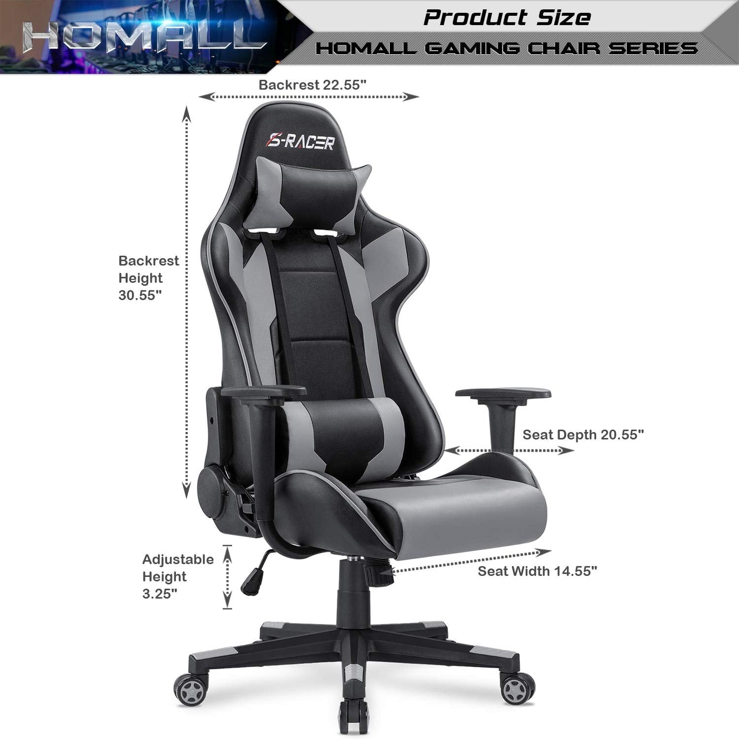 Homall Gaming Chair, Office Chair High Back Computer Chair Leather Desk Chair Racing Executive Ergonomic Adjustable Swivel Task Chair with Headrest and Lumbar Support (White) - Gapo Goods -