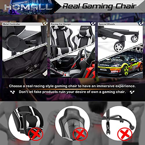 Homall Gaming Chair, Office Chair High Back Computer Chair Leather Desk Chair Racing Executive Ergonomic Adjustable Swivel Task Chair with Headrest and Lumbar Support (White) - Gapo Goods -