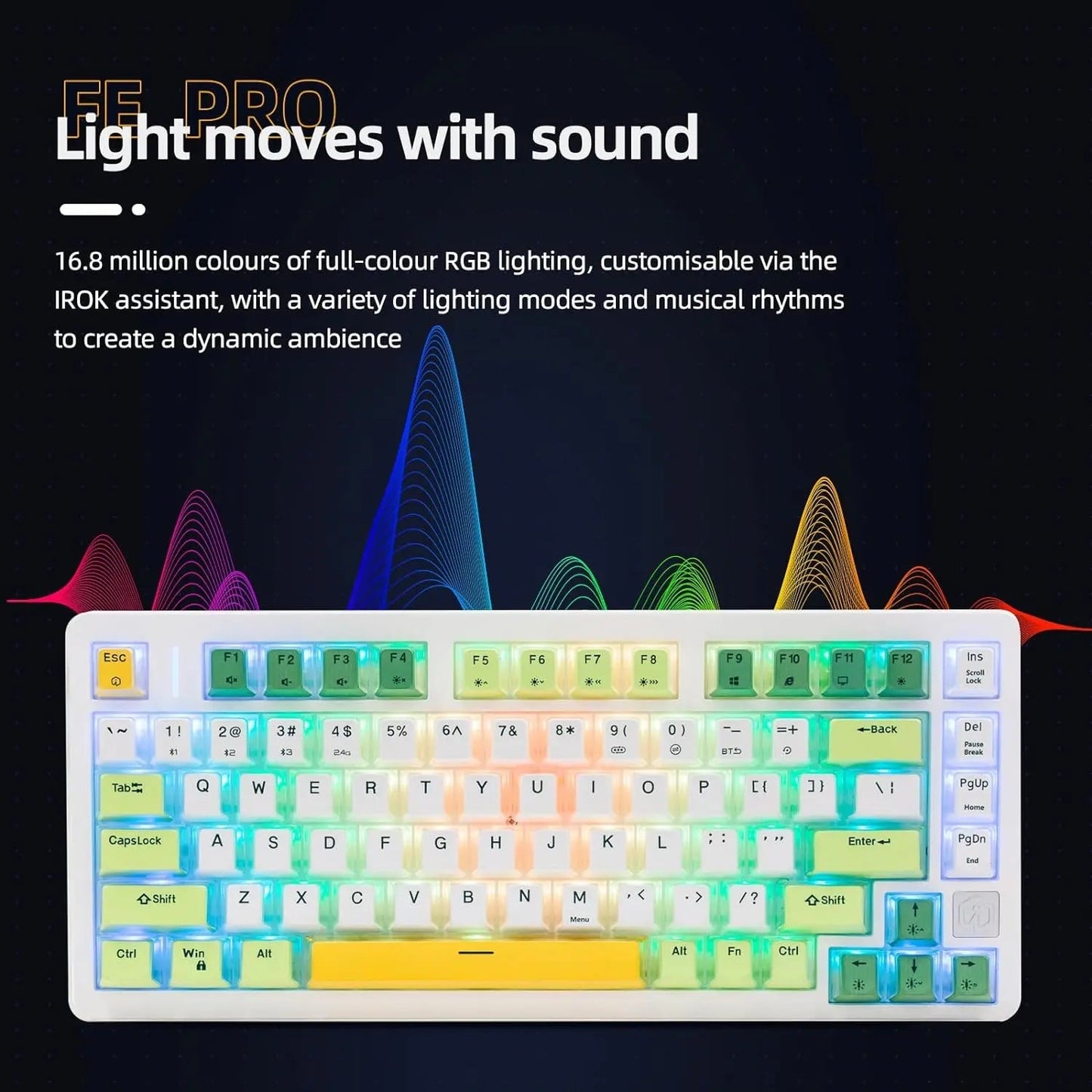 IROK FE75Pro Hot Swappable Mechanical Keyboard, Wireless TKL 75% RGB Customizable Backlit Gaming Keyboard, Bluetooth/2.4G/Wired for Windows PC Gamers - White/Blue - Gapo Goods -