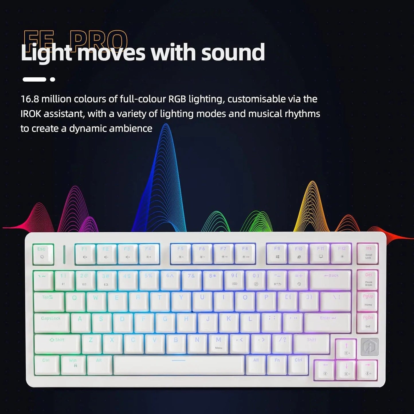 IROK FE75Pro Hot Swappable Mechanical Keyboard, Wireless TKL 75% RGB Customizable Backlit Gaming Keyboard, Bluetooth/2.4G/Wired for Windows PC Gamers - White/Blue - Gapo Goods -