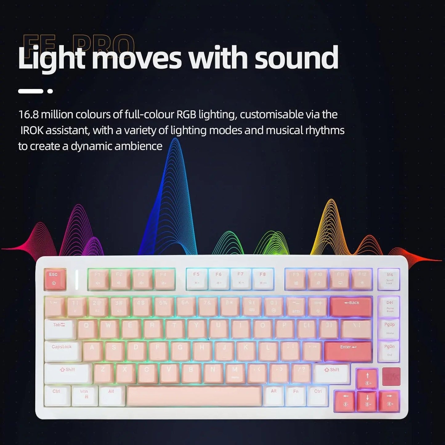 IROK FE75Pro Hot Swappable Mechanical Keyboard, Wireless TKL 75% RGB Customizable Backlit Gaming Keyboard, Bluetooth/2.4G/Wired for Windows PC Gamers - White/Blue - Gapo Goods -