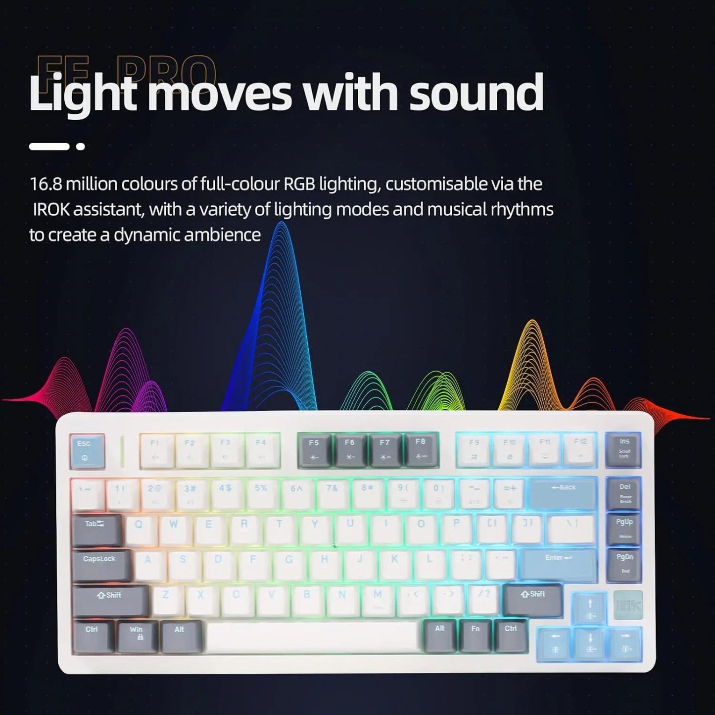 IROK FE75Pro Hot Swappable Mechanical Keyboard, Wireless TKL 75% RGB Customizable Backlit Gaming Keyboard, Bluetooth/2.4G/Wired for Windows PC Gamers - White/Blue - Gapo Goods -