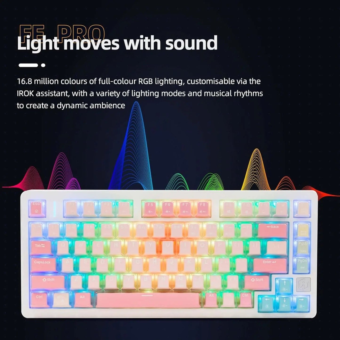 IROK FE75Pro Hot Swappable Mechanical Keyboard, Wireless TKL 75% RGB Customizable Backlit Gaming Keyboard, Bluetooth/2.4G/Wired for Windows PC Gamers - White/Blue - Gapo Goods -