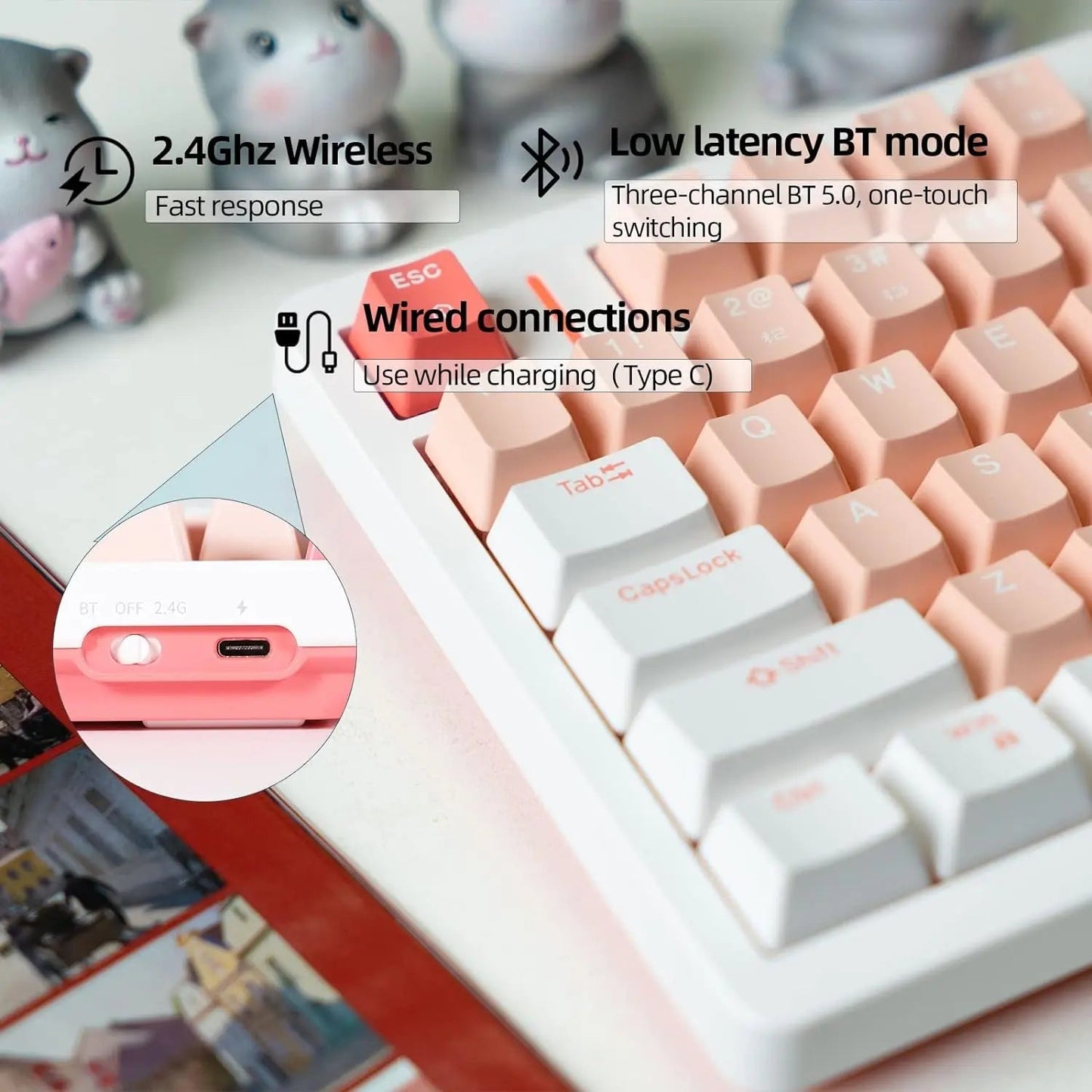 IROK FE75Pro Hot Swappable Mechanical Keyboard, Wireless TKL 75% RGB Customizable Backlit Gaming Keyboard, Bluetooth/2.4G/Wired for Windows PC Gamers - White/Blue - Gapo Goods -