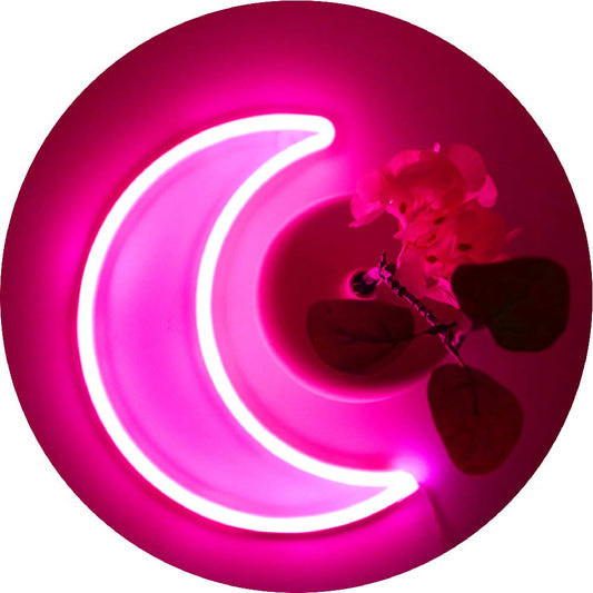 Pink Moon Neon Light - LED Night Light | Battery Powered & USB Glow Lamp Home Decor
