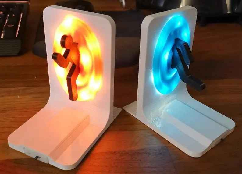 LED Portal Bookends - Light Up - Xbox PS4 PS5 Books Games Movies Stand Ornament White