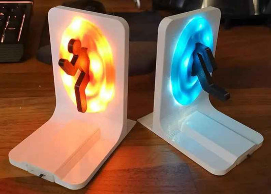 LED Portal Bookends - Light Up Gaming Decor | 3D Printed Xbox PS4 Stand White