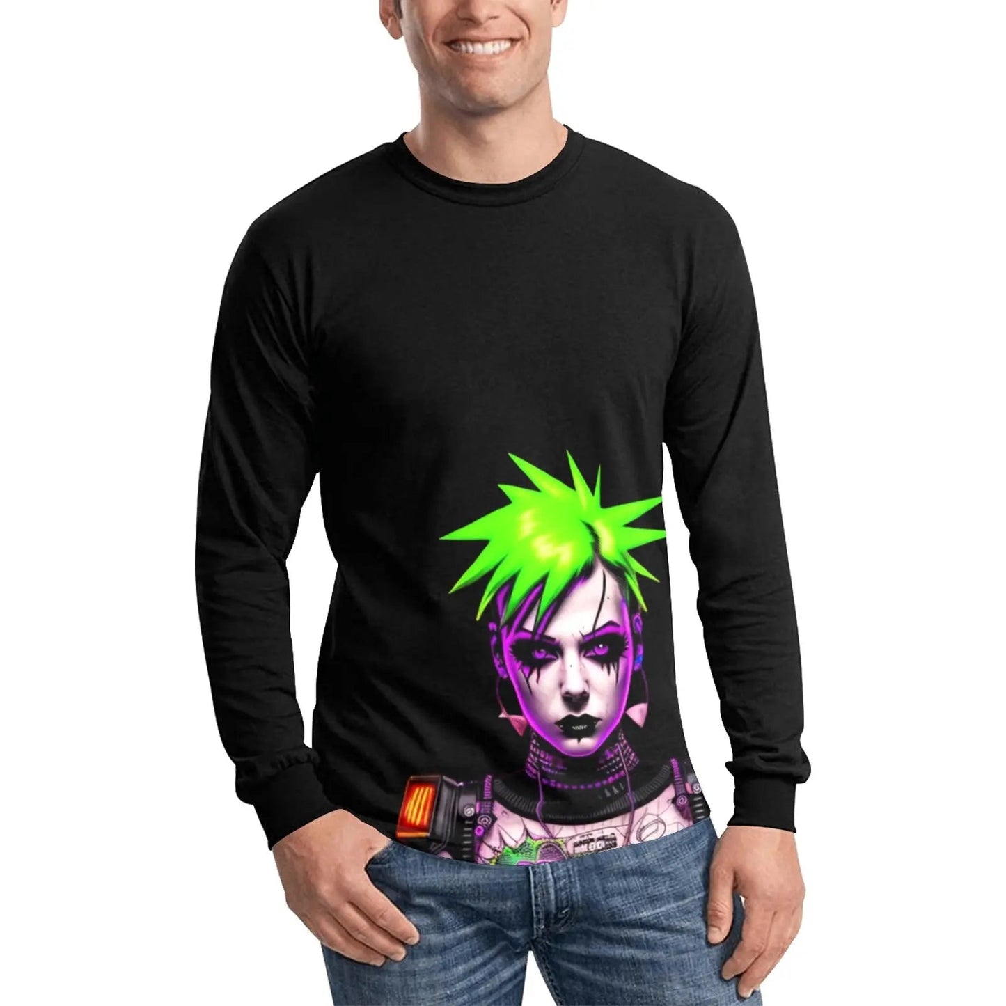 Men's Long Sleeve Shirt - Breathable Fabric Shirt | All-Over Print Tee, Casual Comfort Black Shirt