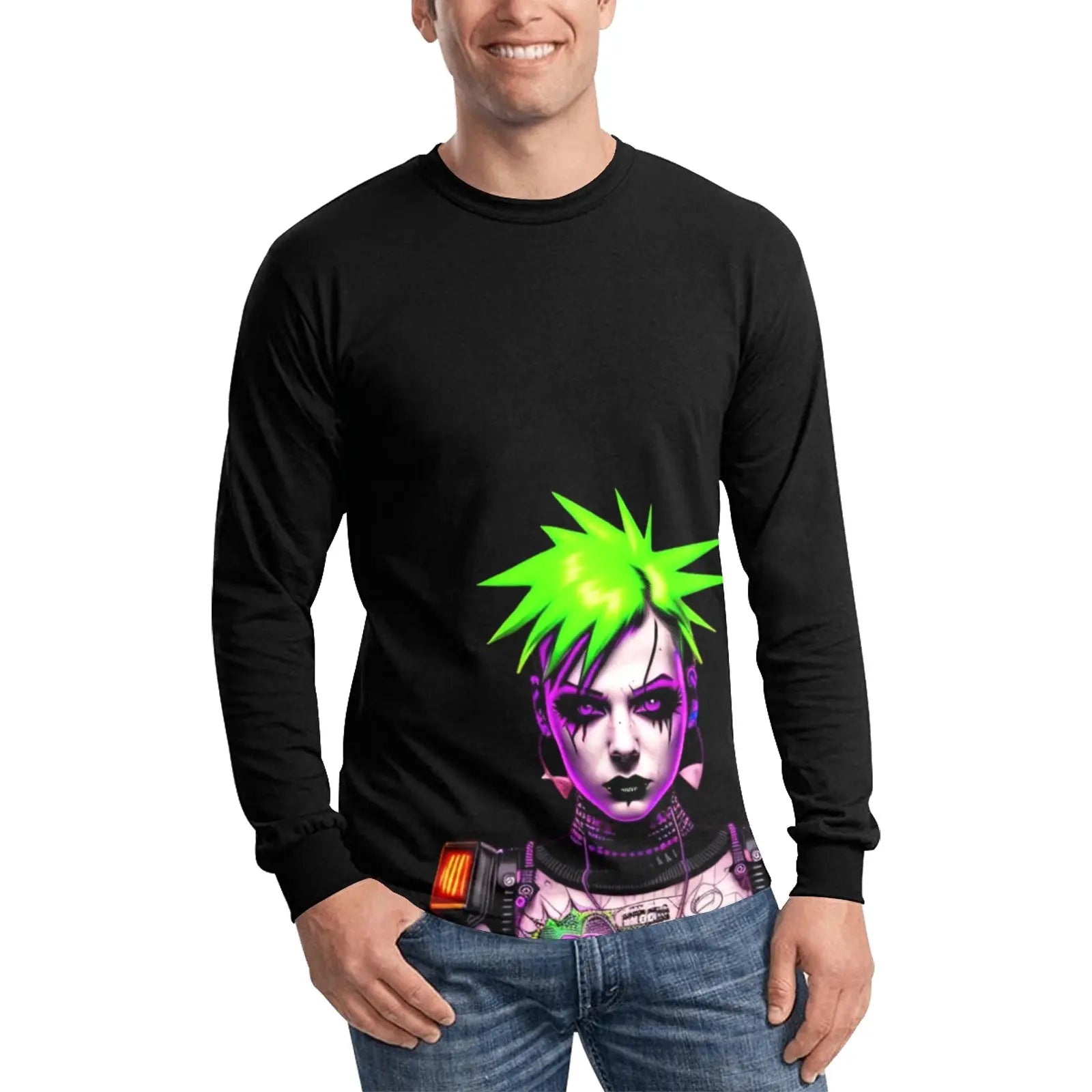 Men's Long Sleeve Shirt - Breathable Fabric Shirt | All-Over Print Tee, Casual Comfort Black Shirt