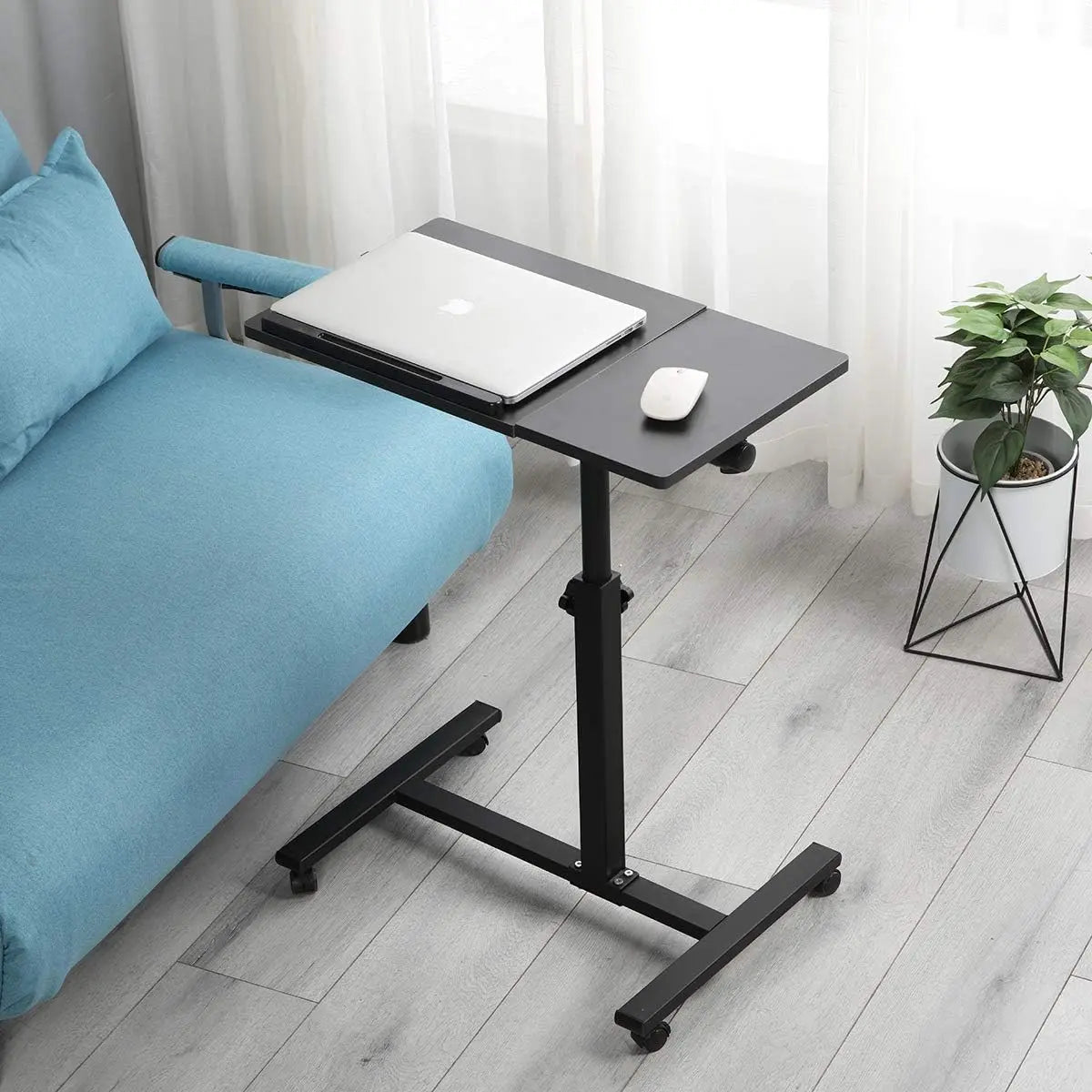 Mobile Laptop Stand - Adjustable Overbed Tray Table with Wheels | Rolling Bedside Desk Gaming Accessories