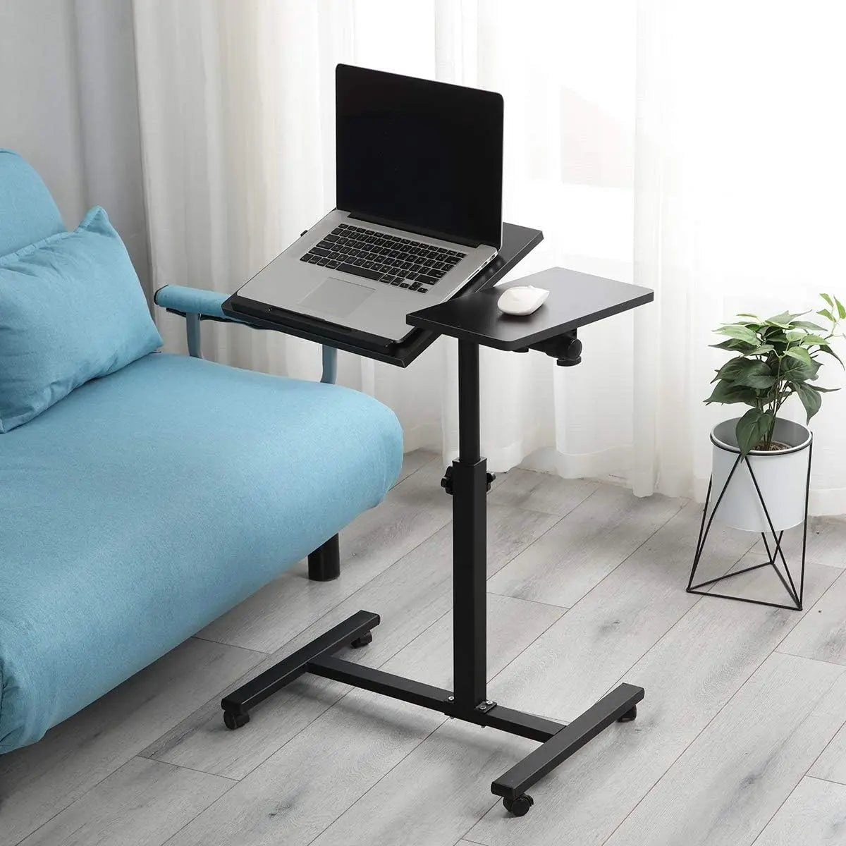 Mobile Laptop Stand - Adjustable Overbed Tray Table with Wheels | Rolling Bedside Desk Gaming Accessories