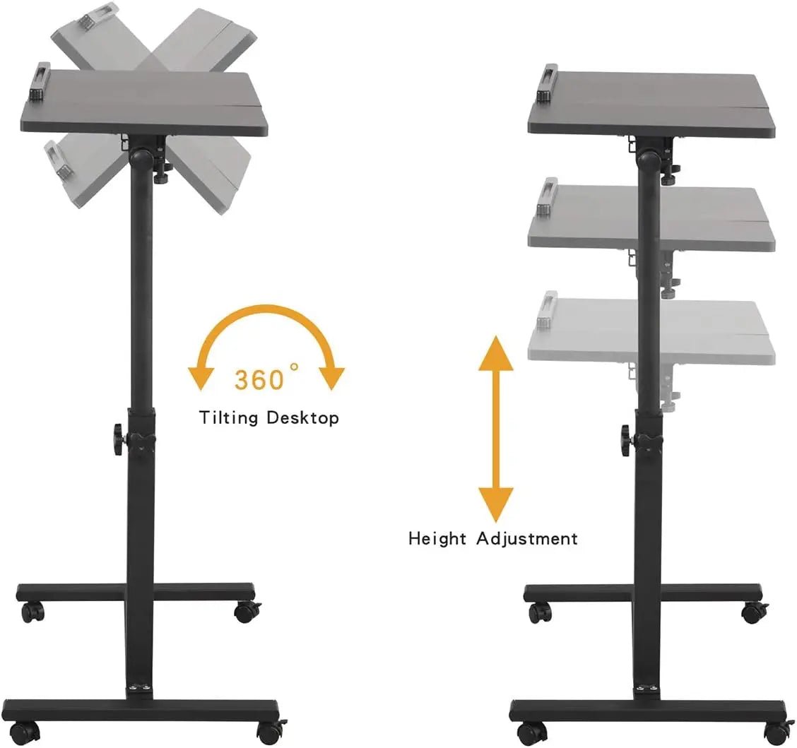 Mobile Laptop Stand - Adjustable Overbed Tray Table with Wheels | Rolling Bedside Desk Gaming Accessories