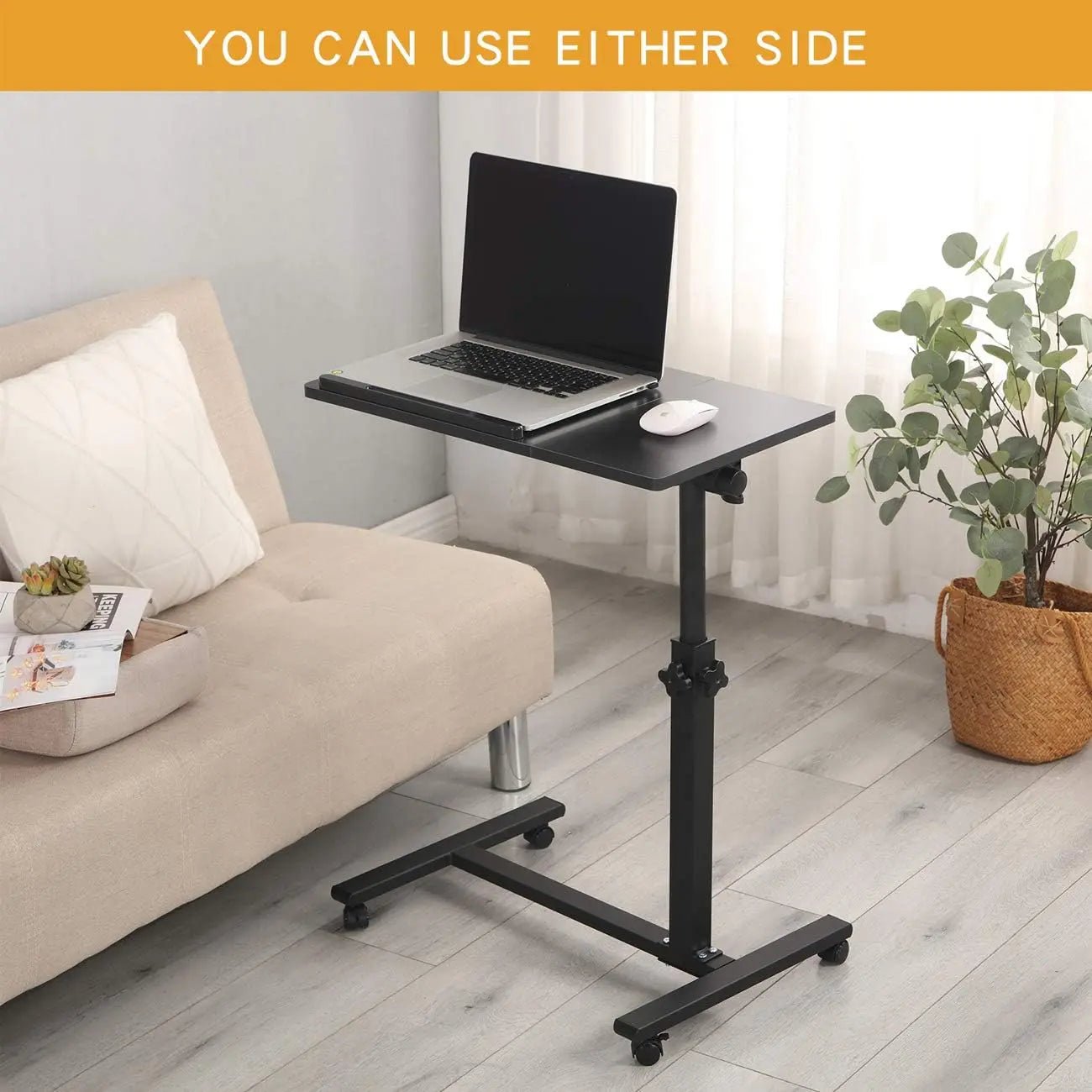 Mobile Laptop Stand - Adjustable Overbed Tray Table with Wheels | Rolling Bedside Desk Gaming Accessories