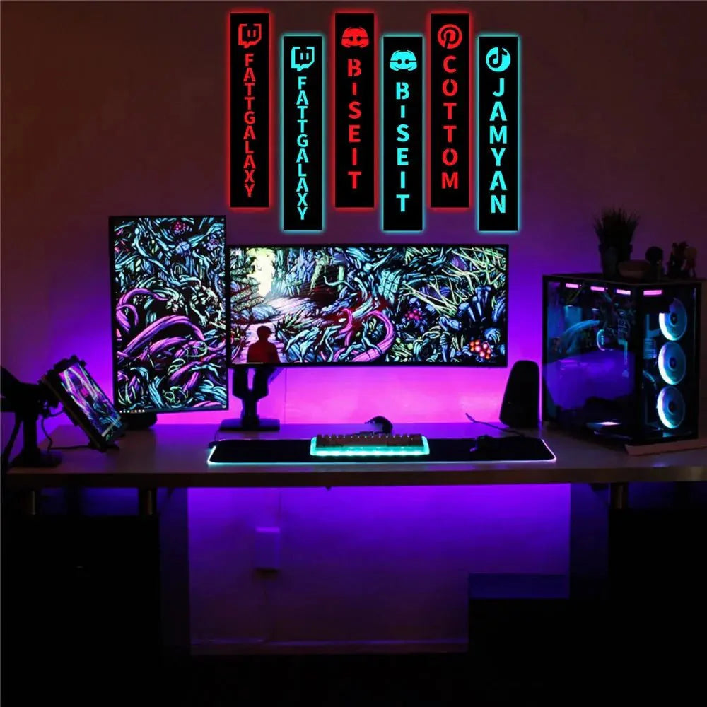 Personalized Gamer Tag Lamp - Custom LED Wall Lamp With Dimmable Light & Touch Switch Home Decor