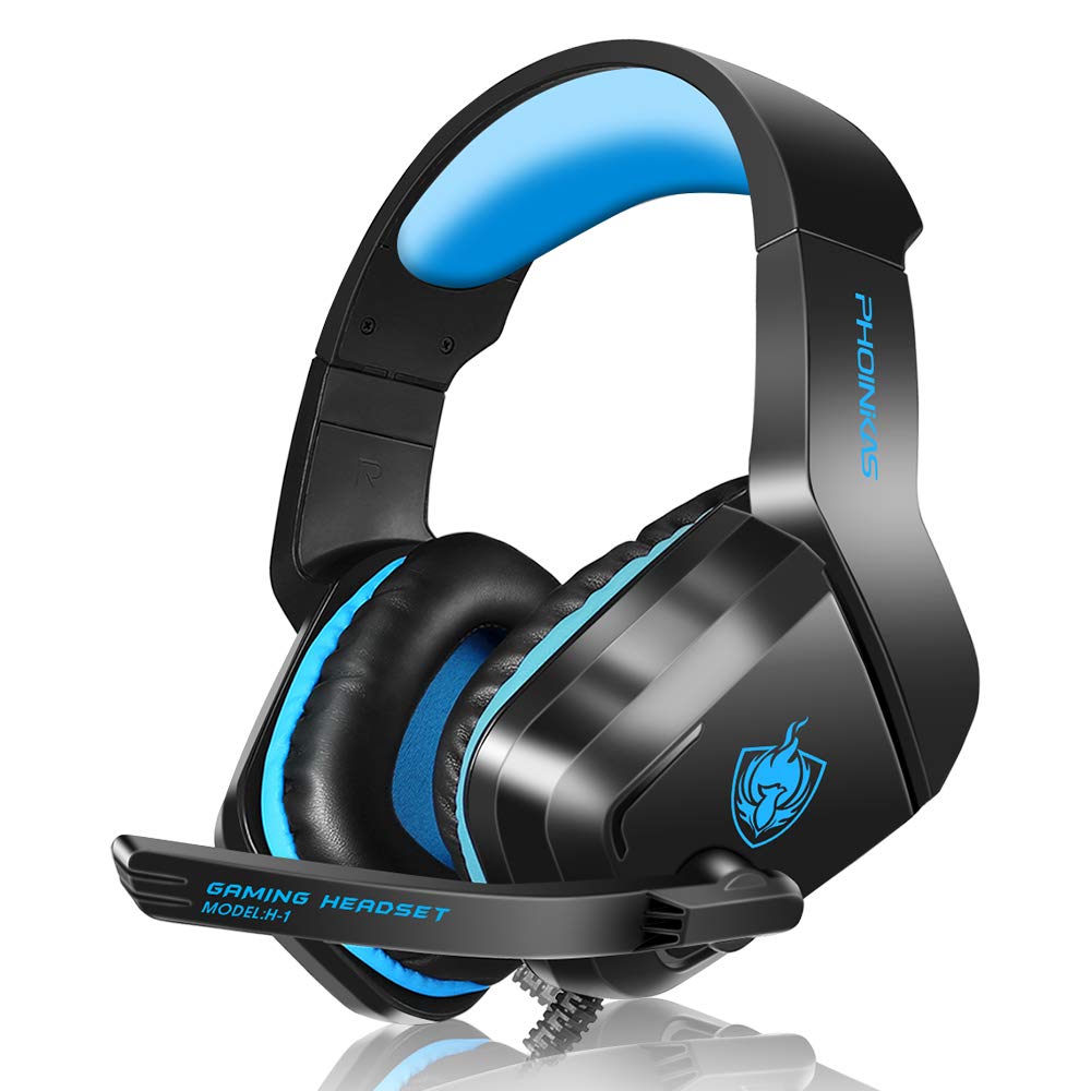 PHOINIKAS Gaming Headset for PS4, Xbox One, PC, Laptop, Mac, Nintendo Switch, 3.5MM PS4 Stereo Headset Over Ear Headphones with Noise-Cancelling Mic, Bass Surround - Camo Blue