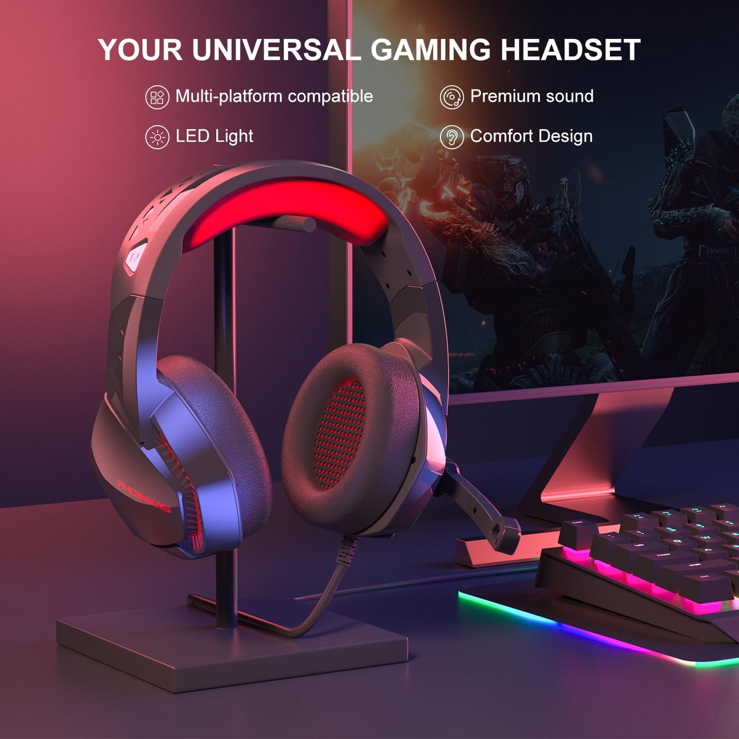 PHOINIKAS Gaming Headset for PS4, Xbox One, PC, Laptop, Mac, Nintendo Switch, 3.5MM PS4 Stereo Headset Over Ear Headphones with Noise-Cancelling Mic, Bass Surround - Camo