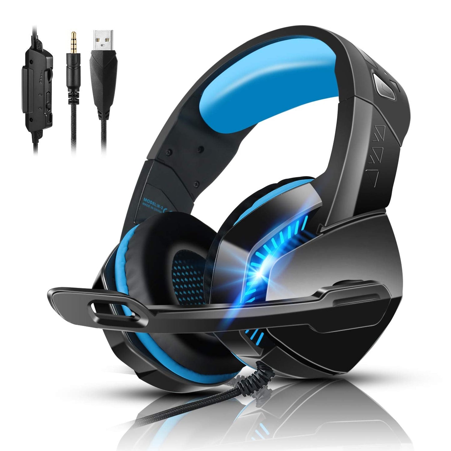 PHOINIKAS Gaming Headset for PS4, Xbox One, PC, Laptop, Mac, Nintendo Switch, 3.5MM PS4 Stereo Headset Over Ear Headphones with Noise-Cancelling Mic, Bass Surround - Camo Black Blue