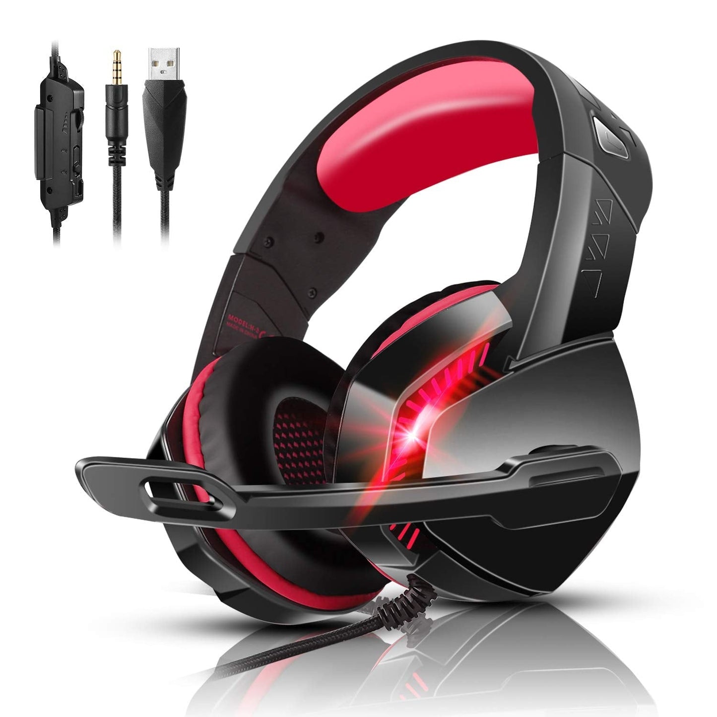 PHOINIKAS Gaming Headset for PS4, Xbox One, PC, Laptop, Mac, Nintendo Switch, 3.5MM PS4 Stereo Headset Over Ear Headphones with Noise-Cancelling Mic, Bass Surround - Camo Black Red
