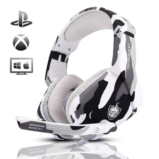 PHOINIKAS Gaming Headset for PS4, Xbox One, PC, Laptop, Mac, Nintendo Switch, 3.5MM PS4 Stereo Headset Over Ear Headphones with Noise-Cancelling Mic, Bass Surround - Camo Camo