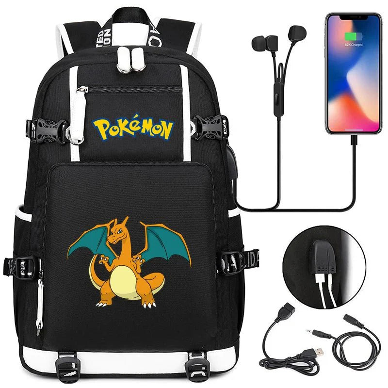 Pokémon adventure - packed schoolbag featuring Pikachu, Charizard, Gengar, and Bulbasaur - Gapo Goods -