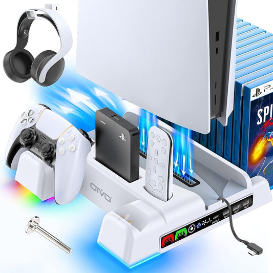 PS5 Cooling Station - Vertical Stand with Dual Controller Charger & Turbo Fan Gaming Accessories