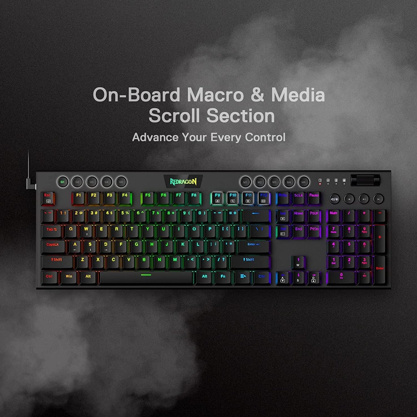 Redragon K618 Horus Wireless RGB Mechanical Keyboard, BT/2.4Ghz/Wired Tri - Mode Low Profile Gaming Keyboard w/Ultra - Thin Design, Dedicated Media Control & Linear Red Switch - Gapo Goods -