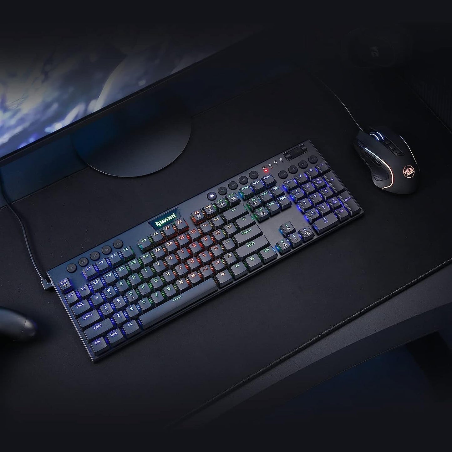 Redragon K618 Horus Wireless RGB Mechanical Keyboard, BT/2.4Ghz/Wired Tri - Mode Low Profile Gaming Keyboard w/Ultra - Thin Design, Dedicated Media Control & Linear Red Switch - Gapo Goods -