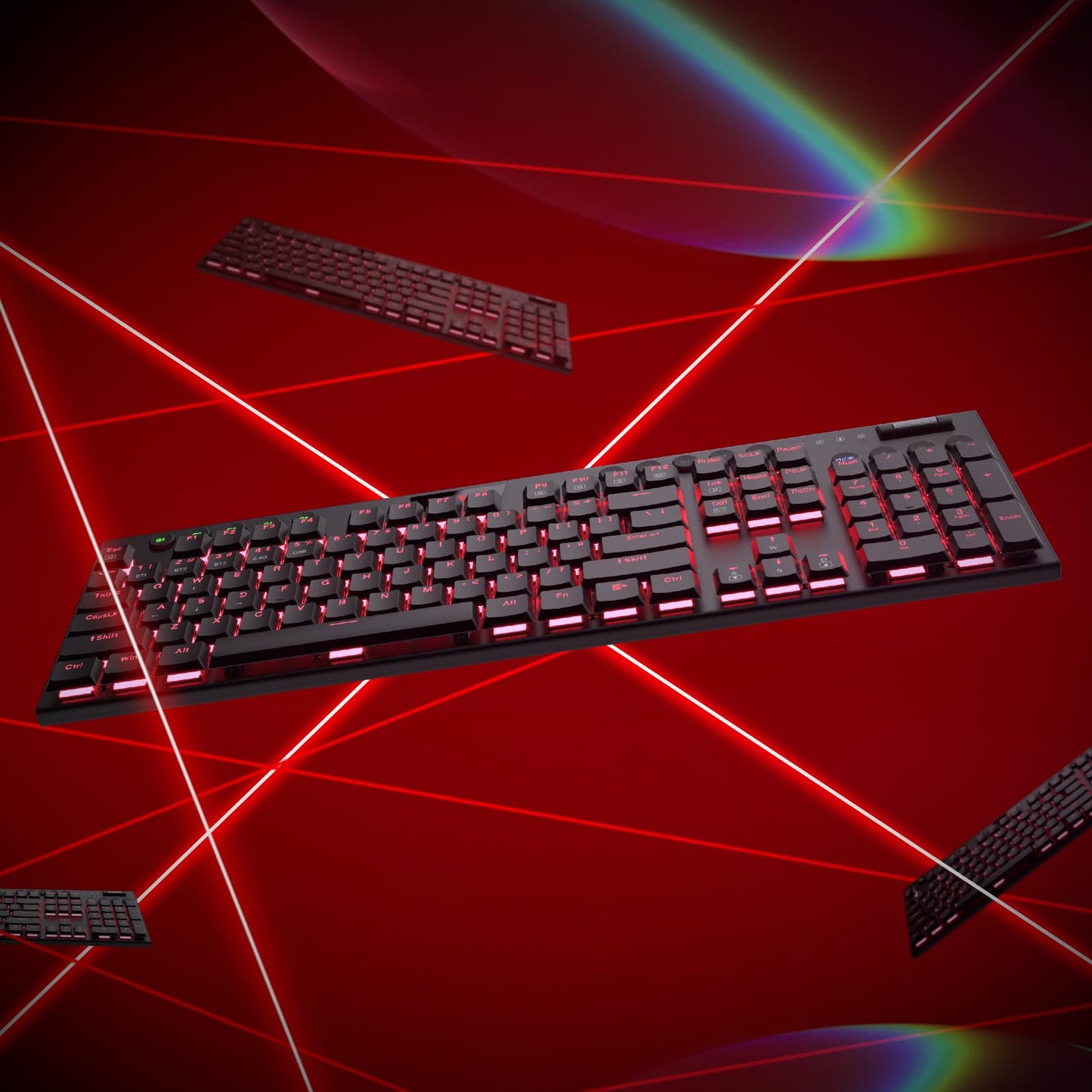 Redragon K618 Horus Wireless RGB Mechanical Keyboard, BT/2.4Ghz/Wired Tri - Mode Low Profile Gaming Keyboard w/Ultra - Thin Design, Dedicated Media Control & Linear Red Switch - Gapo Goods -