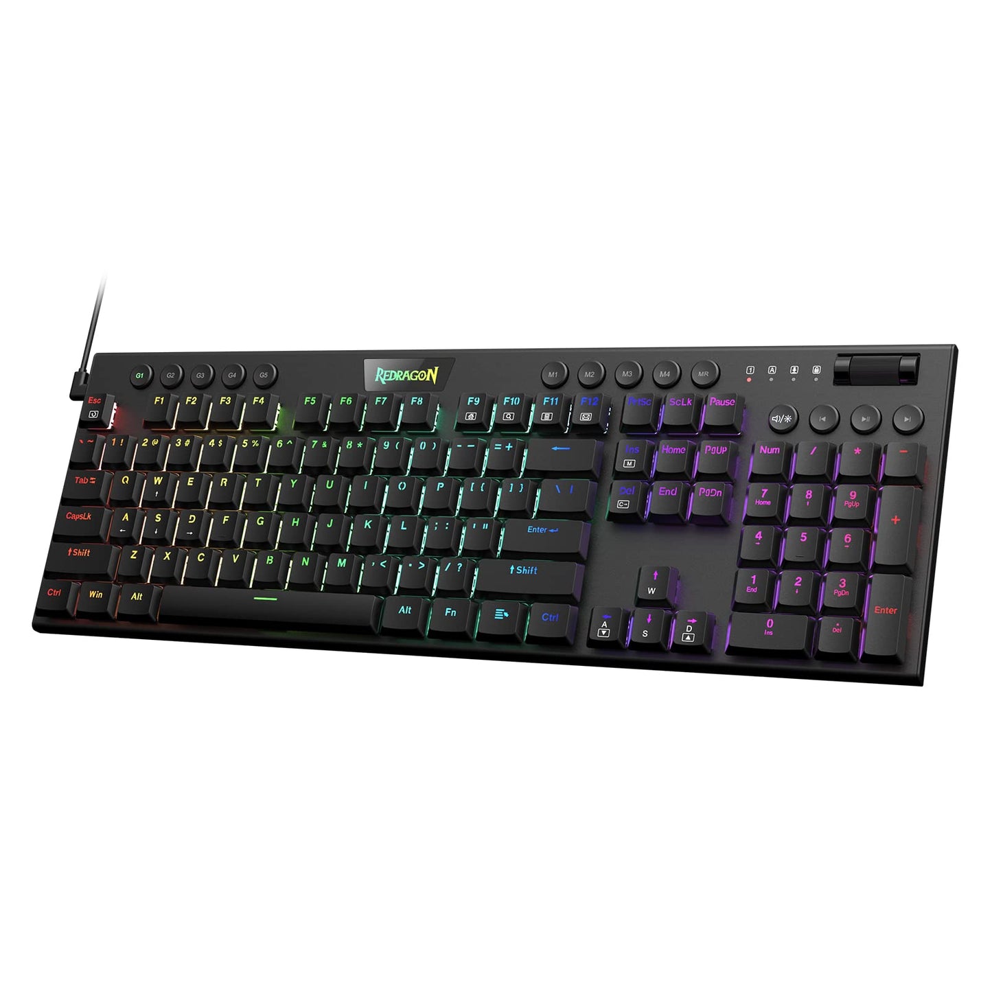Redragon K618 Horus Wireless RGB Mechanical Keyboard, BT/2.4Ghz/Wired Tri - Mode Low Profile Gaming Keyboard w/Ultra - Thin Design, Dedicated Media Control & Linear Red Switch - Gapo Goods -