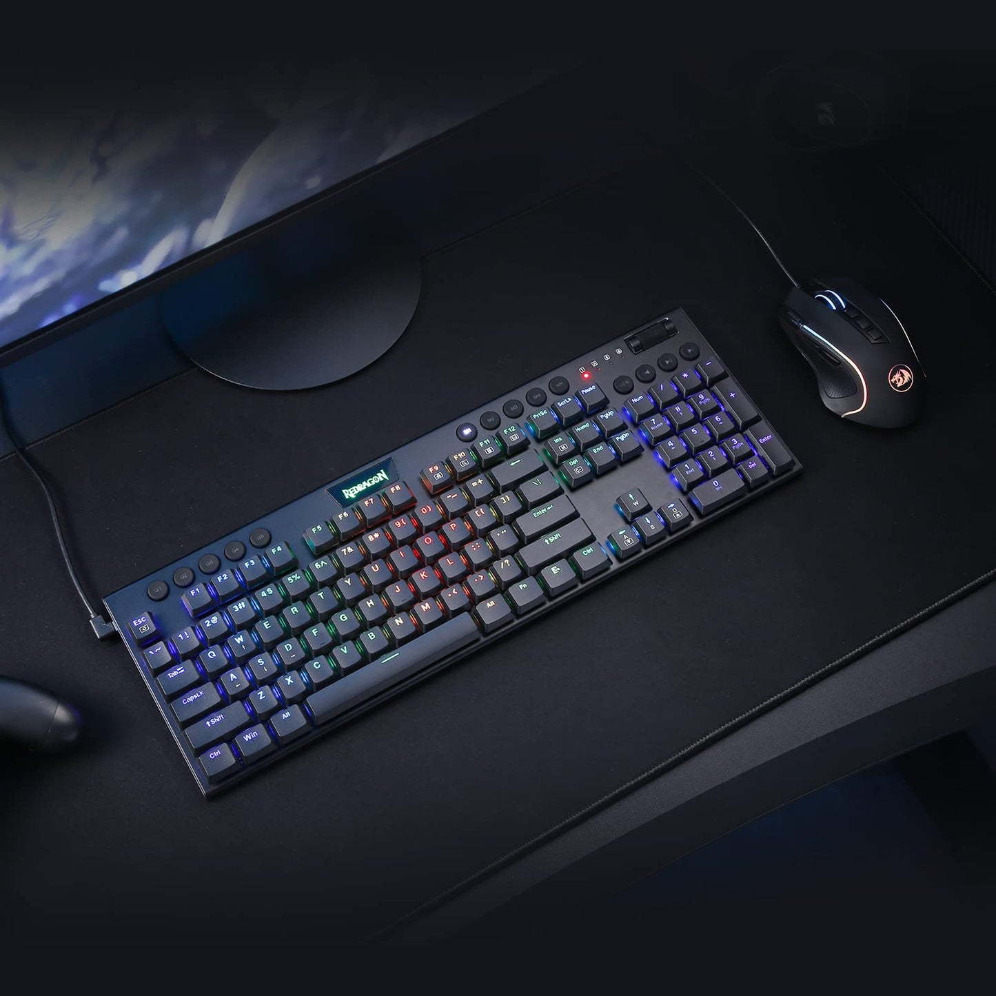 Redragon K618 Horus Wireless RGB Mechanical Keyboard, BT/2.4Ghz/Wired Tri - Mode Low Profile Gaming Keyboard w/Ultra - Thin Design, Dedicated Media Control & Linear Red Switch - Gapo Goods -
