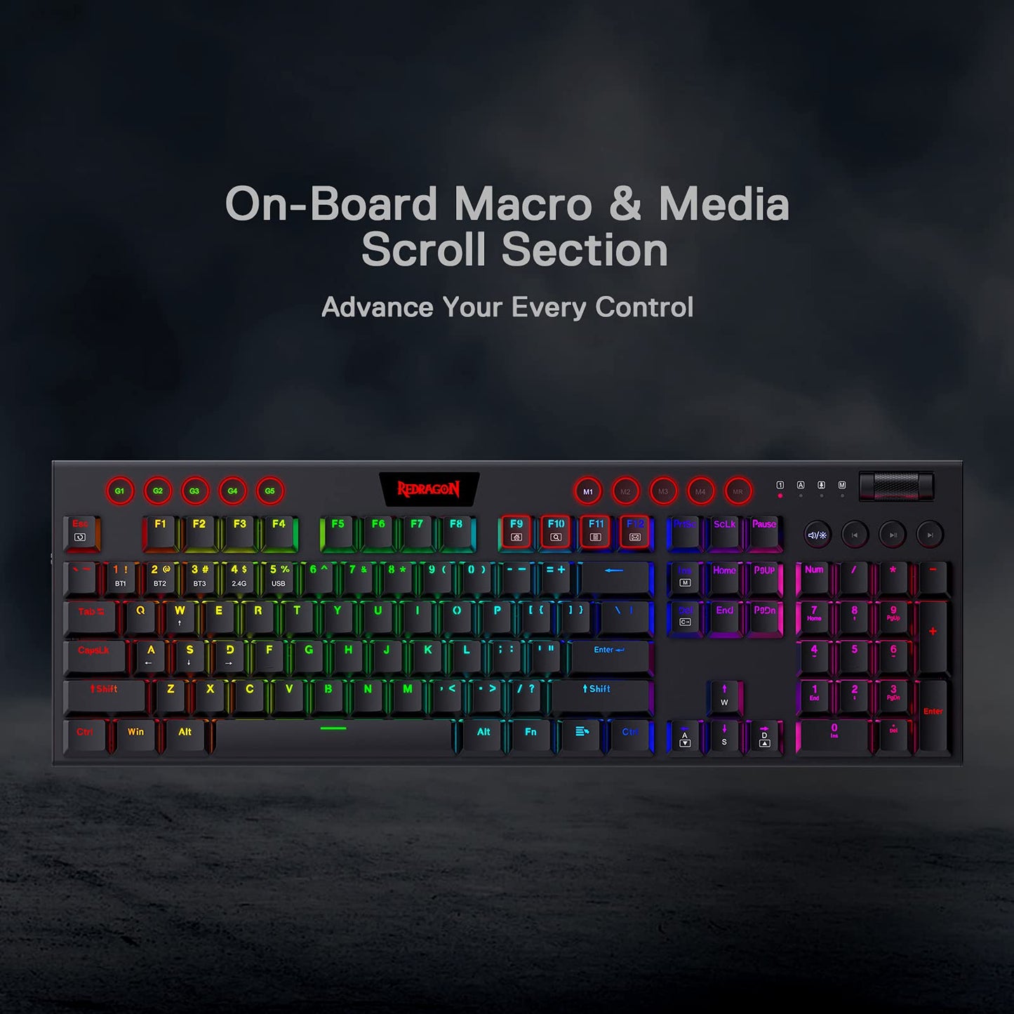 Redragon K618 Horus Wireless RGB Mechanical Keyboard, BT/2.4Ghz/Wired Tri - Mode Low Profile Gaming Keyboard w/Ultra - Thin Design, Dedicated Media Control & Linear Red Switch - Gapo Goods -