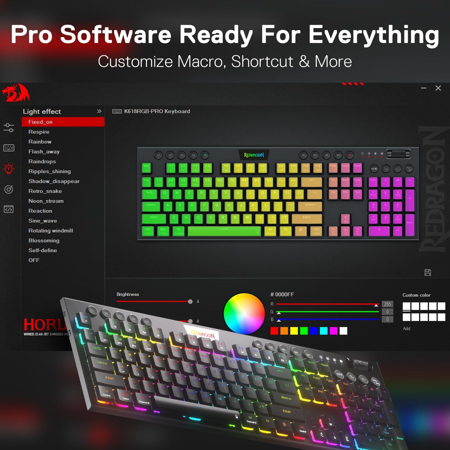 Redragon K618 Horus Wireless RGB Mechanical Keyboard, BT/2.4Ghz/Wired Tri - Mode Low Profile Gaming Keyboard w/Ultra - Thin Design, Dedicated Media Control & Linear Red Switch - Gapo Goods -