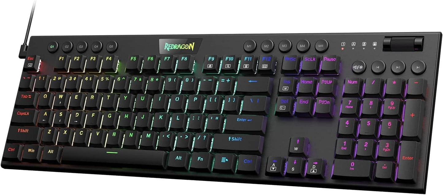 Redragon K618 Horus Wireless RGB Mechanical Keyboard, BT/2.4Ghz/Wired Tri - Mode Low Profile Gaming Keyboard w/Ultra - Thin Design, Dedicated Media Control & Linear Red Switch - Gapo Goods -