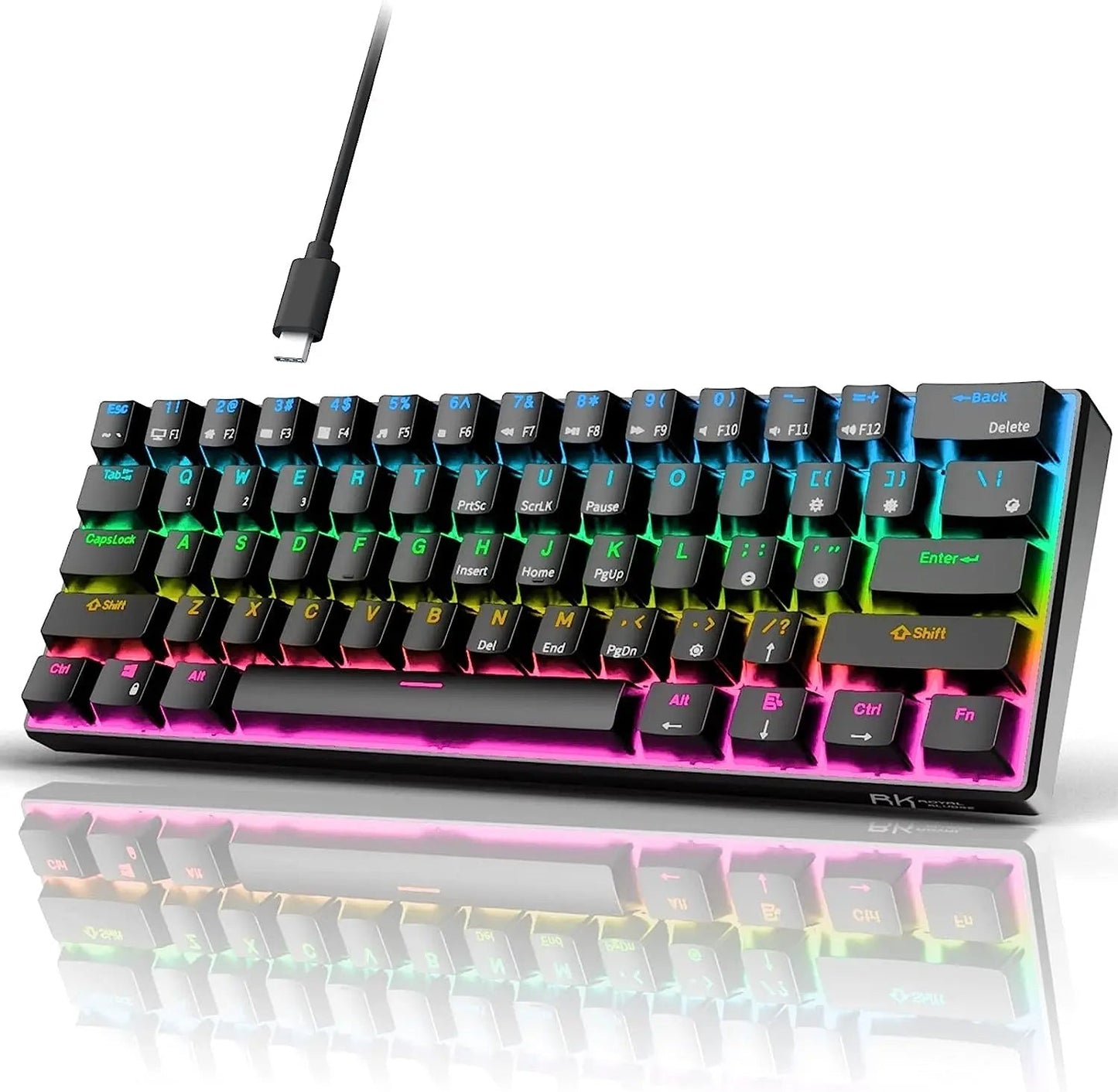 RK ROYAL KLUDGE RK61 Wired 60% Mechanical Gaming Keyboard RGB Backlit Ultra-Compact Hot Swappable Red Switch Black Hot-Swappable Blue Switch Black